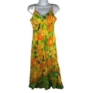 Jams World Rover Hawaiian Midi Slip Dress Size S Bright Floral Asymmetric Ruffle
